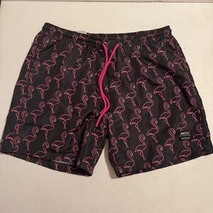 WESC Lined Mesh Black Unisex Size Men XL Women XXL Swim Trunk Neon Flamingo